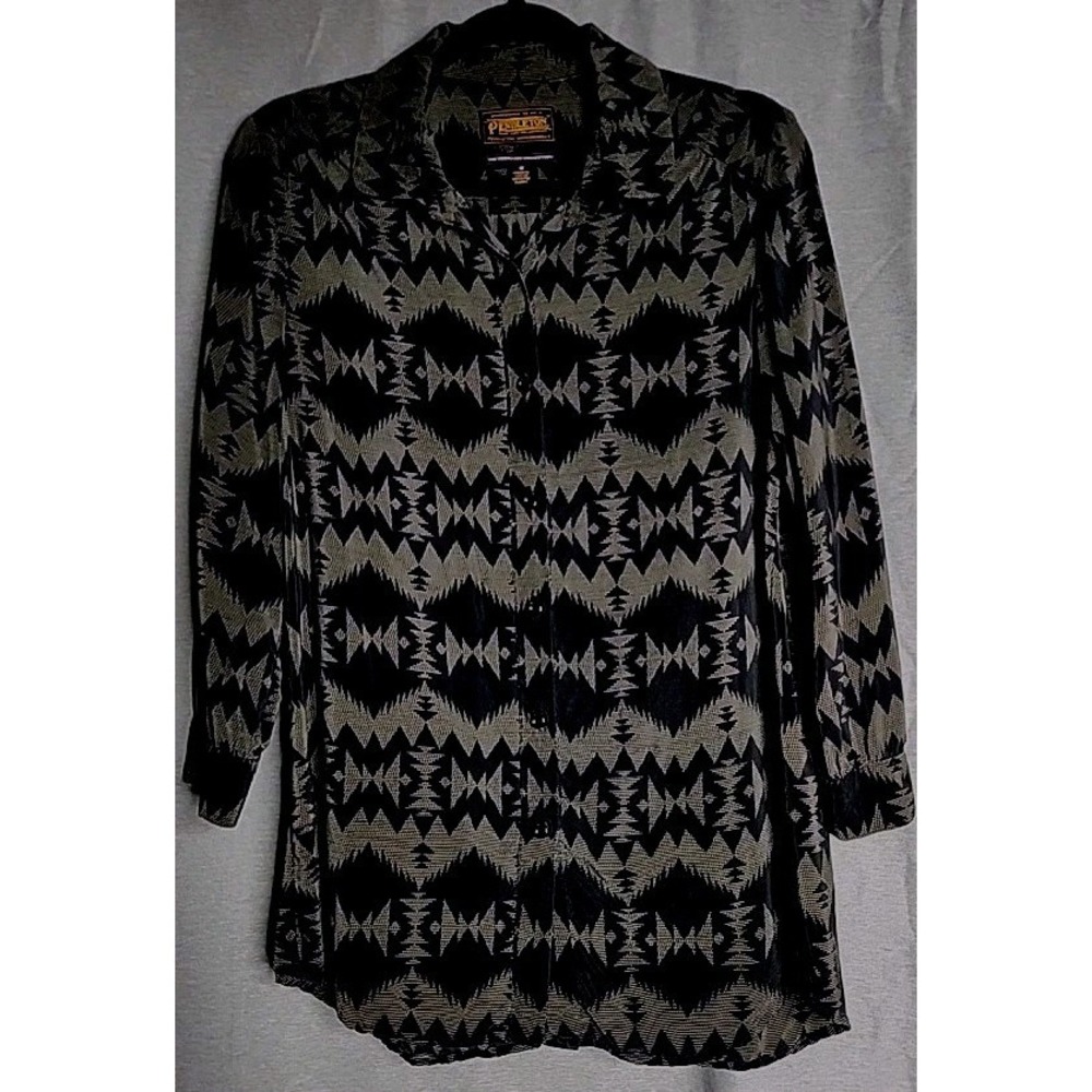 Pendleton Portland Collection Silk Button Shirt  Womens Sz S Black Sonora